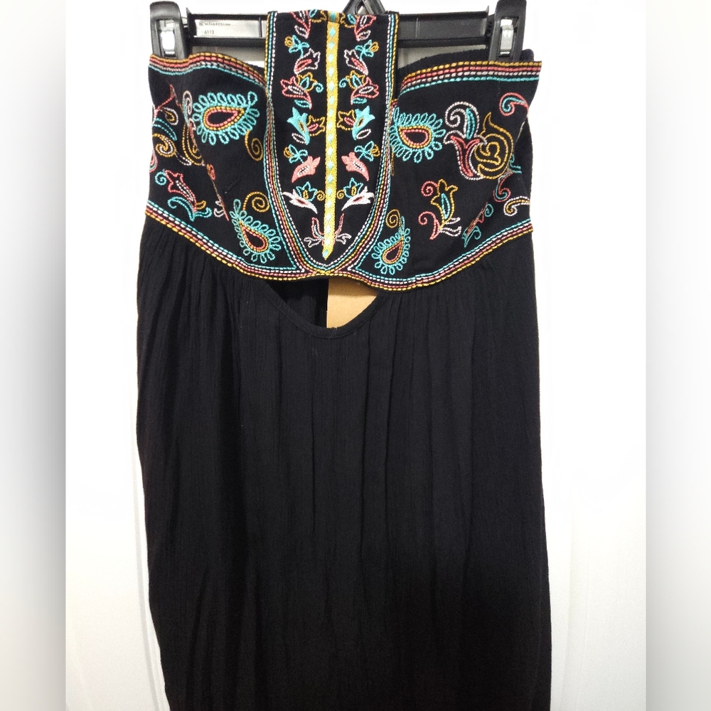 Embroidered Black Strapless Dress